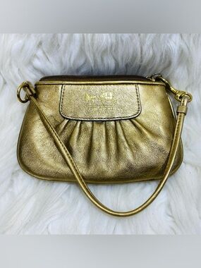 Coach Metallic Gold Pleated Madison Wristlet Mini Bag